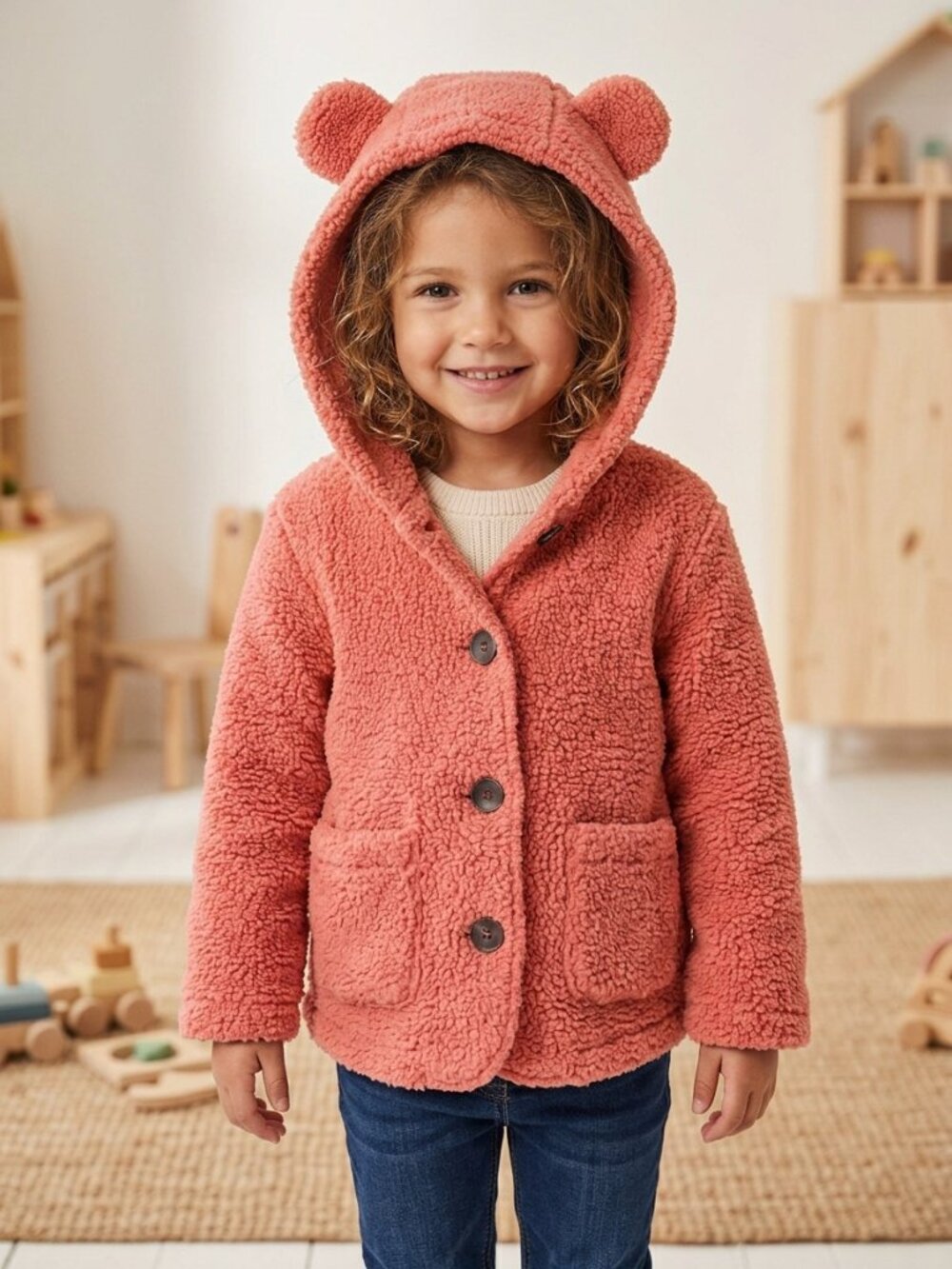 Bobae Kids Coral Fleece Teddy Coat with Hood Size 5T